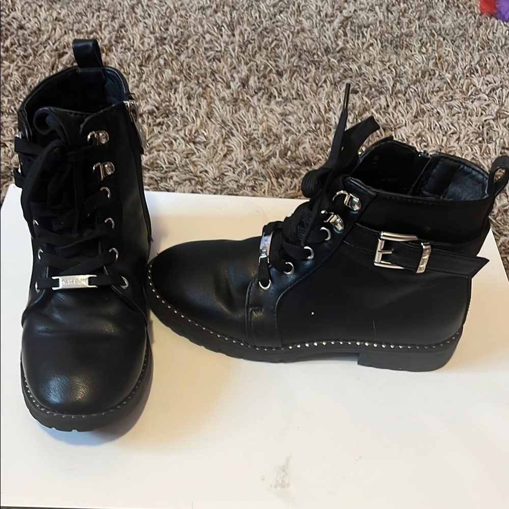 Black Leather Ankle Boots with Buckle Detail